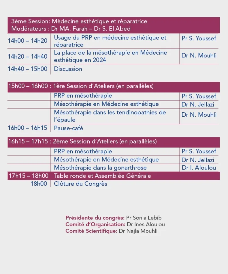 Programme du 2ème Congrès National de Mésothérapie – deuxième journée